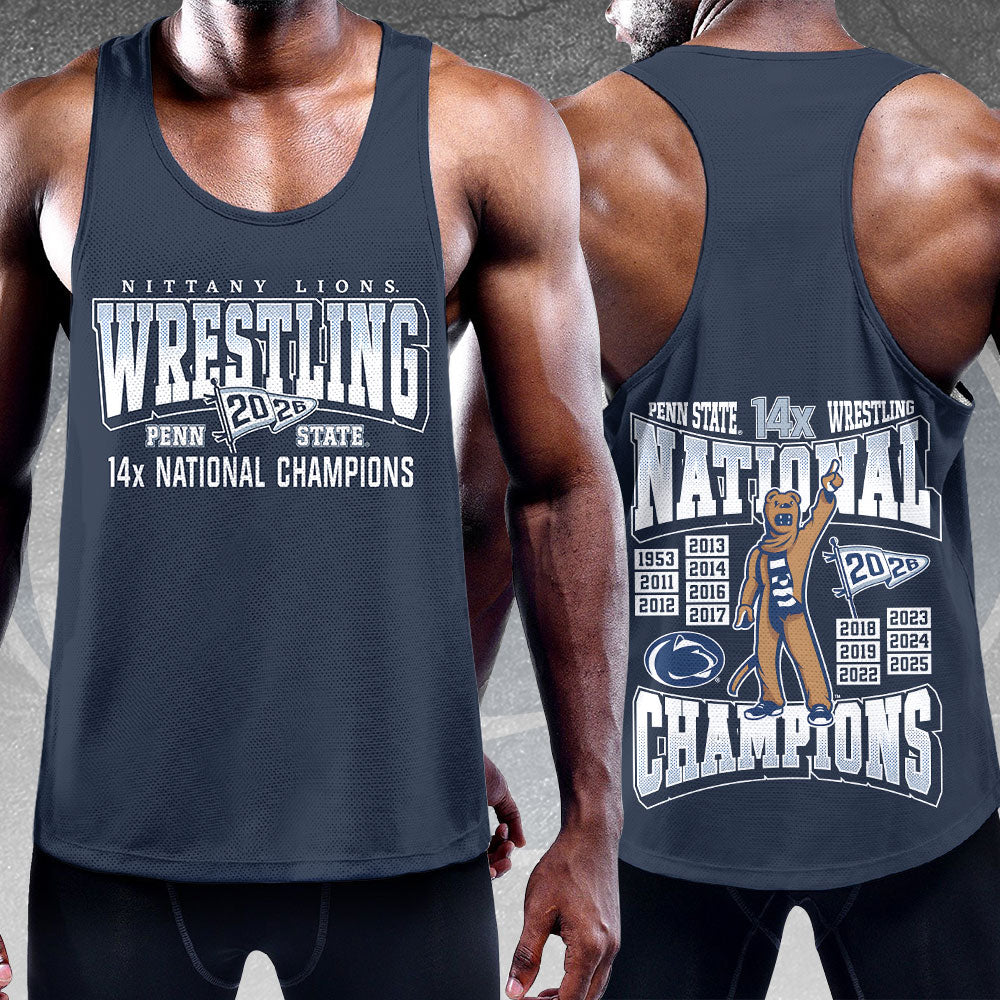 Penn State Nittany Lions Wrestling 2026 National Champions Y-Back Muscle Tank Top – HOATT17044
