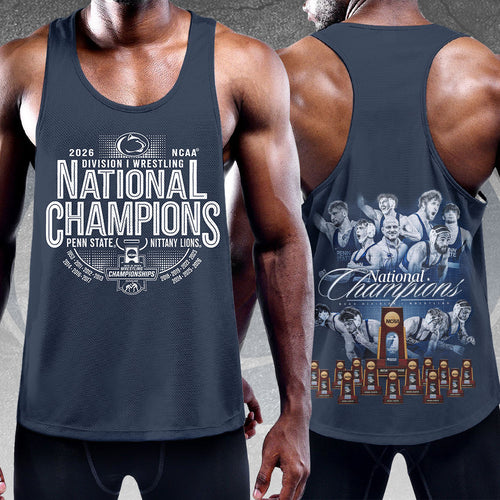 Penn State Nittany Lions Wrestling 2026 National Champions Y-Back Muscle Tank Top – HOATT17094