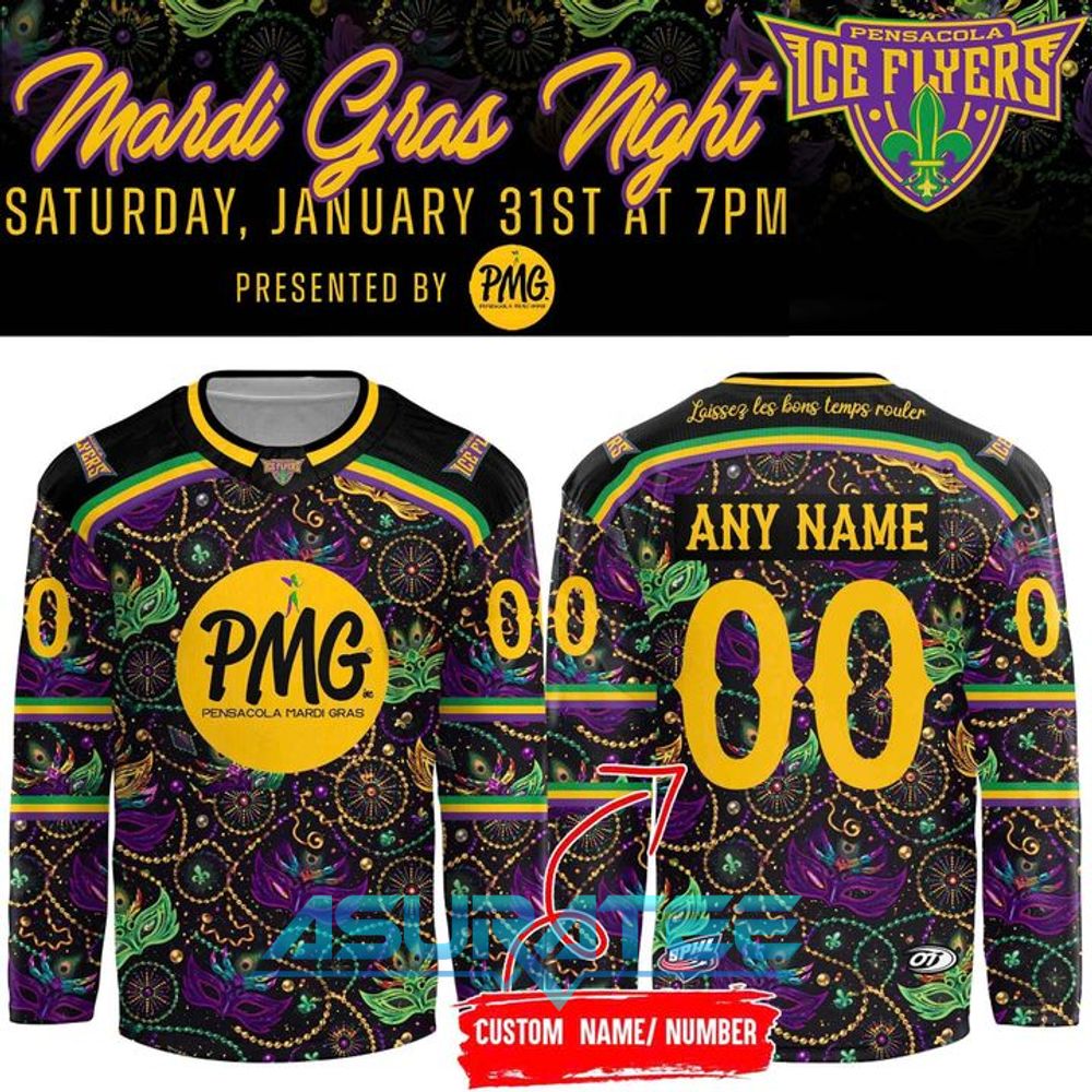 Pensacola Ice Flyers 2026 Mardi Gras Night Special Hockey Jersey
