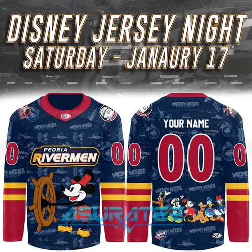Peoria Rivermen x Mickey Disney Jersey Night Special Hockey Jersey
