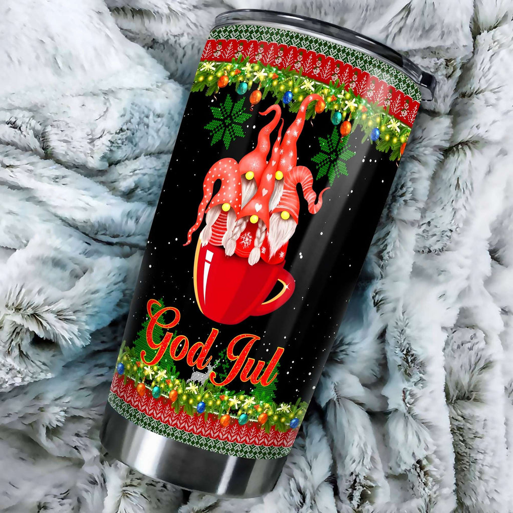 Personalized Christmas Trees God Jul Gnomes Stainless Steel Tumbler