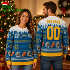 Personalized Los Angeles Chargers Melting Snow Custom Name and Number Ugly Christmas Sweater