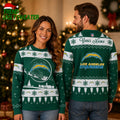 Personalized Los Angeles Chargers Santa Sleigh Dark Green Ugly Christmas Sweater