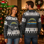Personalized Los Angeles Chargers Santa Sleigh Gray Ugly Christmas Sweater