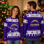 Personalized Los Angeles Chargers Santa Sleigh Purple Ugly Christmas Sweater