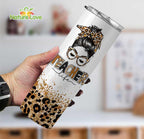 Teacher Life Cheetah Messy Bun Awesome Teacher Nutritional Facts Custom Name 20 oz Skinny Tumbler