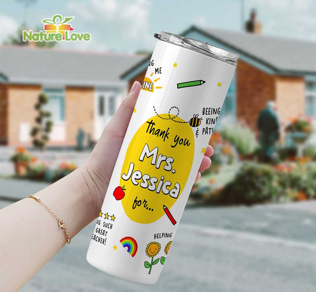 Custom Name Thank You Teacher 20 oz Skinny Tumbler Teacher Appreciation Gift