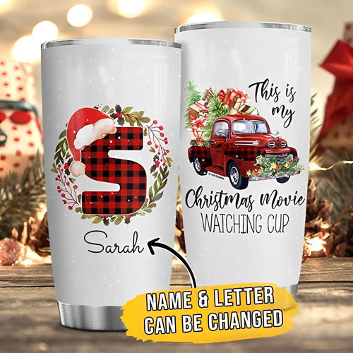 Personalized Watching Christmas Movie Monogram Christmas Tumbler