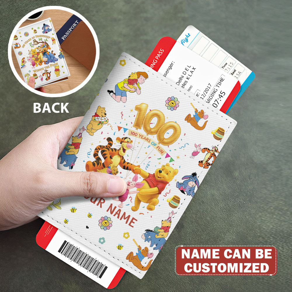 Personalized Winnie-the-Pooh 100th Anniversary Leather Passport Cover – TMTHU6391
