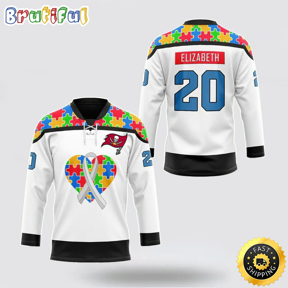 Personalized NFL Tampa Bay Buccaneers Hockey Jersey Autism Awareness Nfl Hockey Jersey For Fans