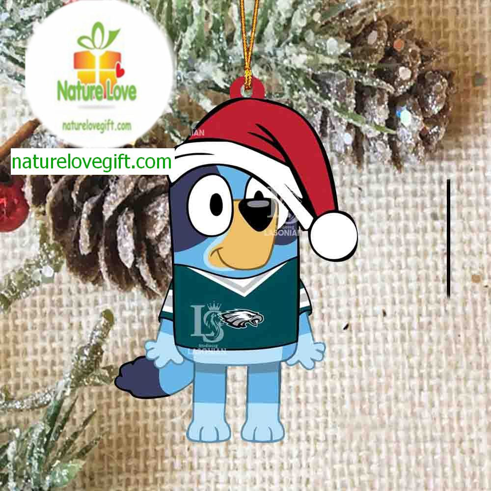 Philadelphia Eagles Bluey Dog Christmas NFL Decoration Acrylic Christmas Tree Ornament