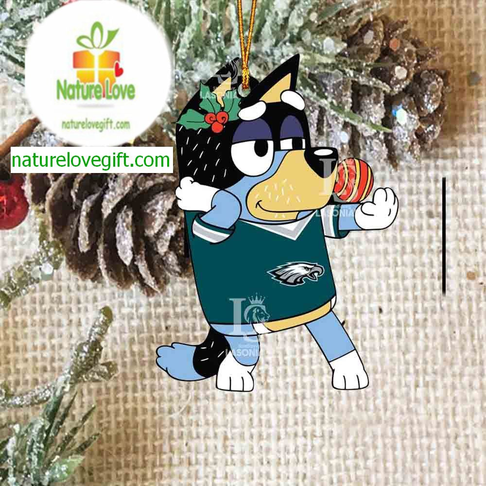 Philadelphia Eagles Christmas Bluey Bandit Heeler NFL Acrylic Christmas Tree Decoration Ornament