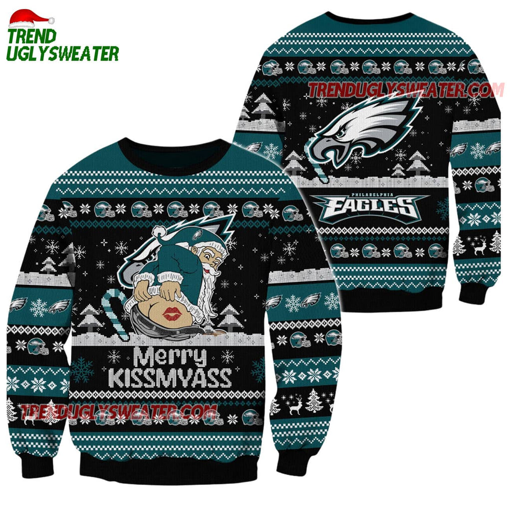 Philadelphia Eagles Merrykissmyass Funny Santa Claus Christmas Ugly Sweater