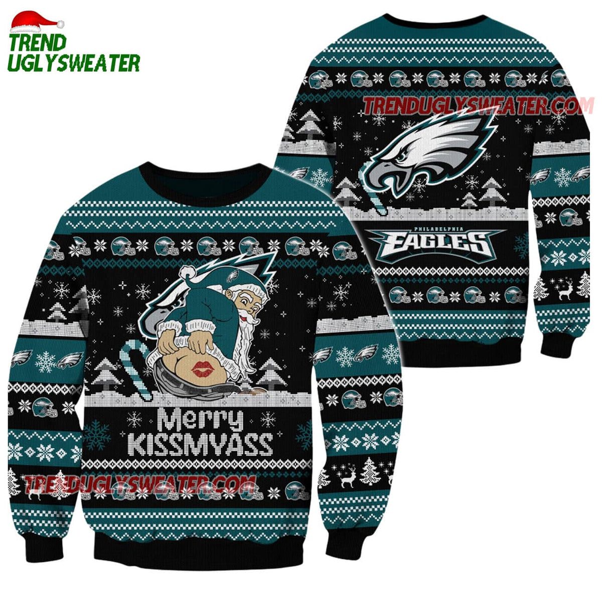 Philadelphia Eagles Merrykissmyass Funny Santa Claus Christmas Ugly Sweater