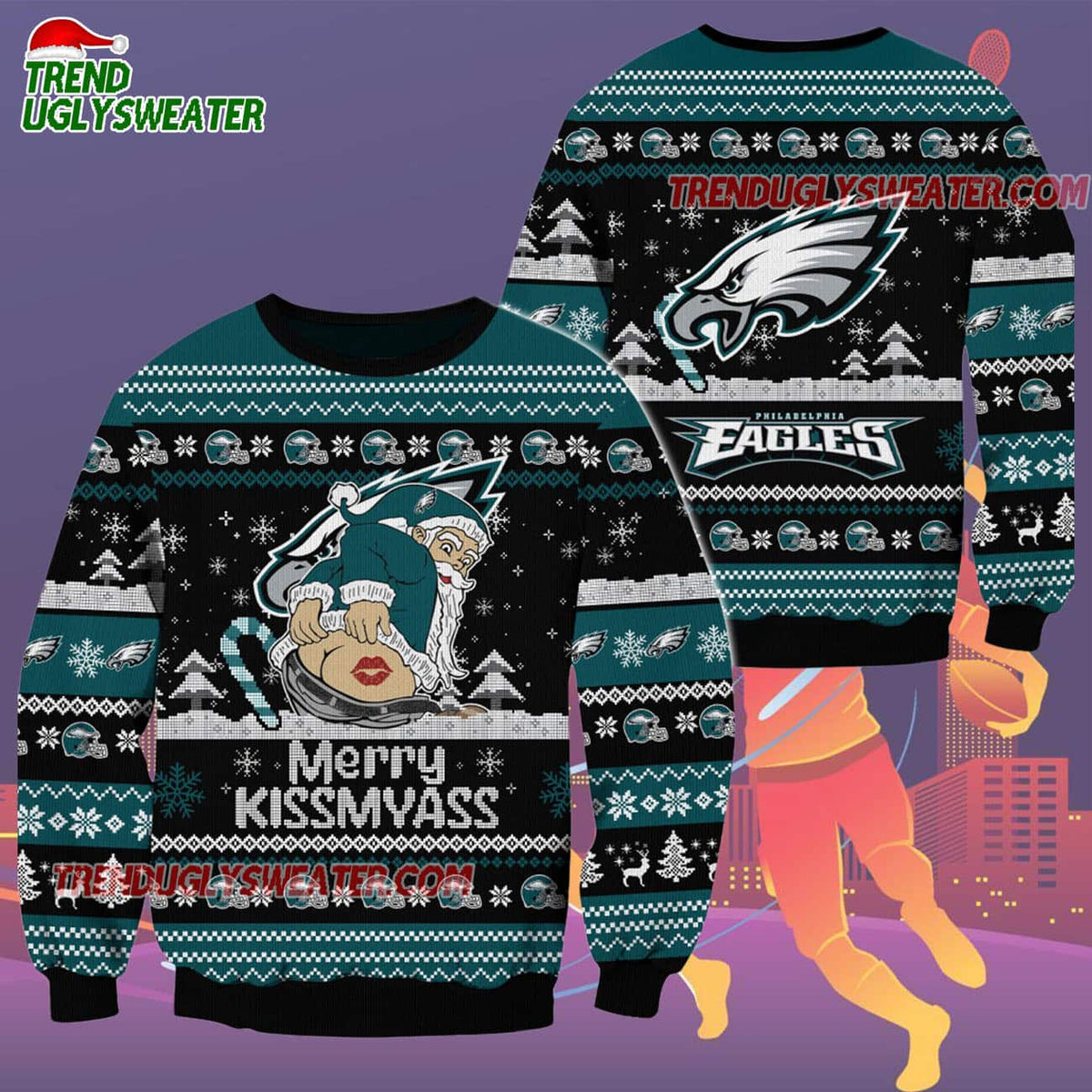 Philadelphia Eagles Merrykissmyass Funny Santa Claus Christmas Ugly Sweater
