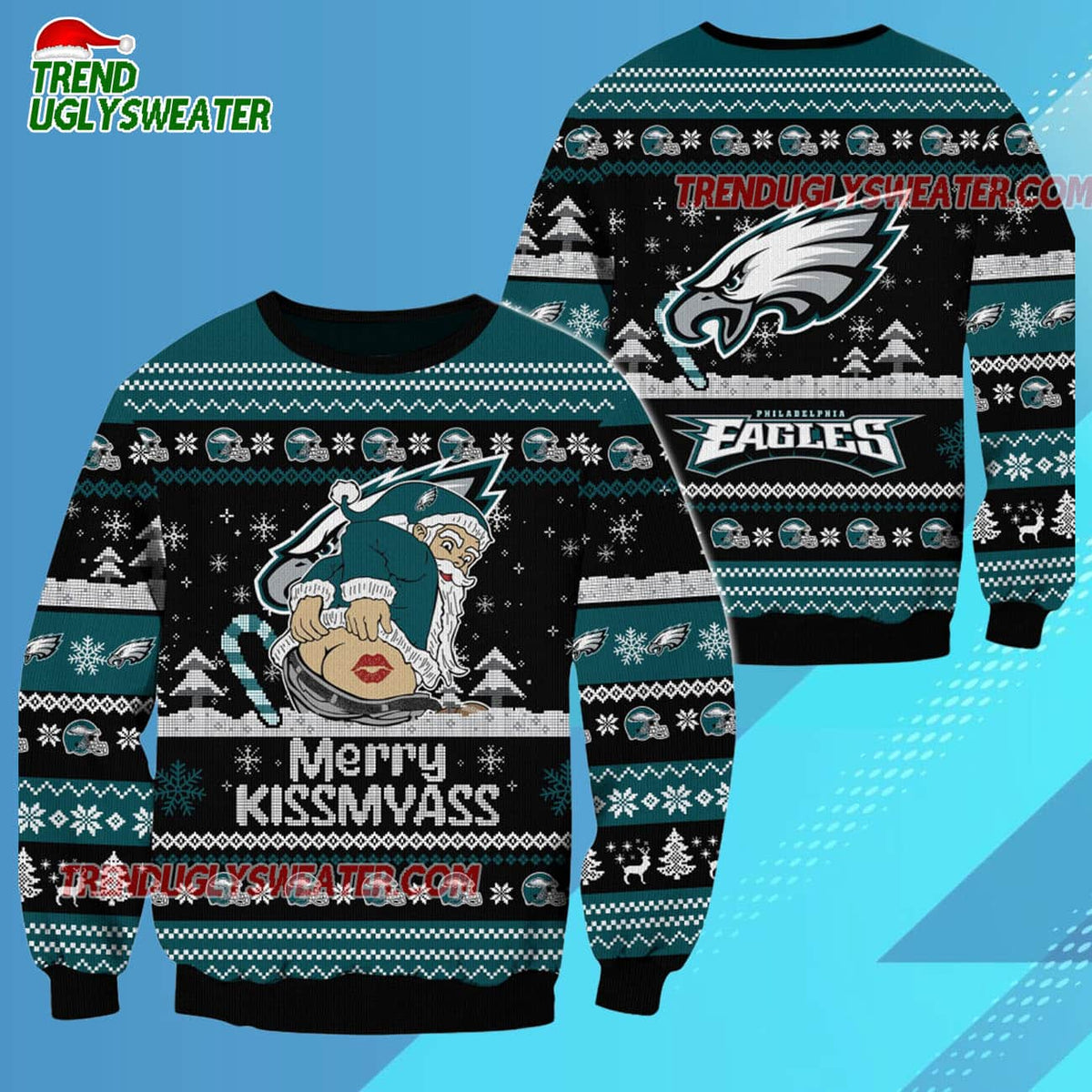 Philadelphia Eagles Merrykissmyass Funny Santa Claus Christmas Ugly Sweater