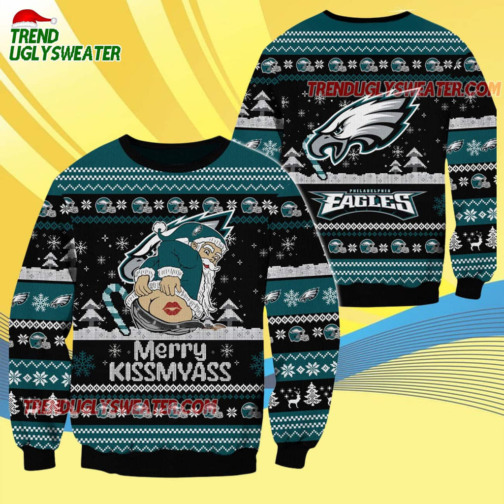 Philadelphia Eagles Merrykissmyass Funny Santa Claus Christmas Ugly Sweater
