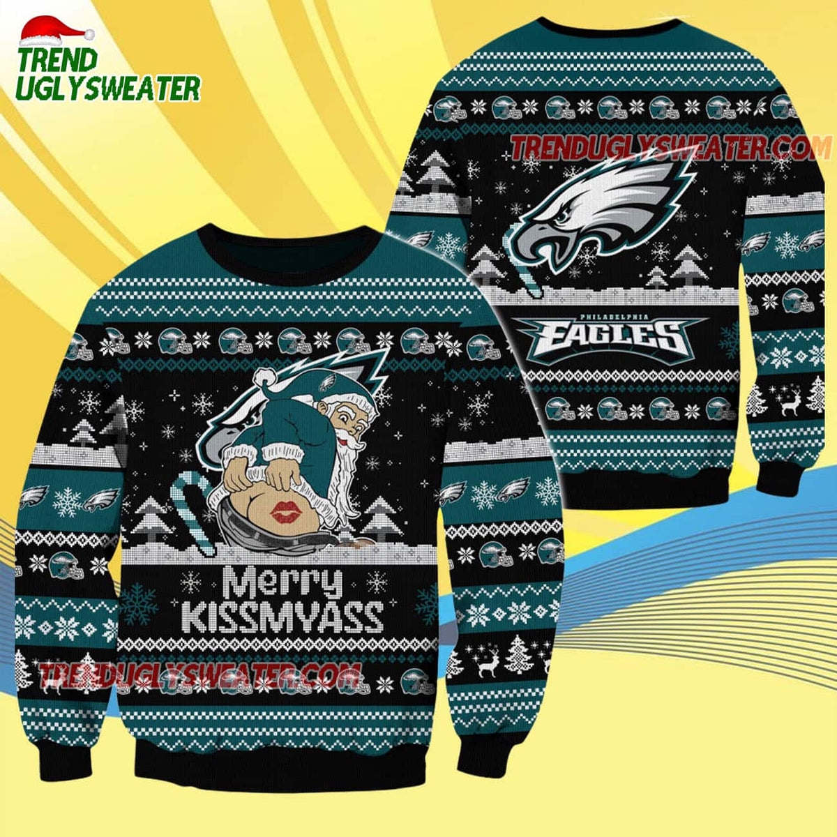 Philadelphia Eagles Merrykissmyass Funny Santa Claus Christmas Ugly Sweater
