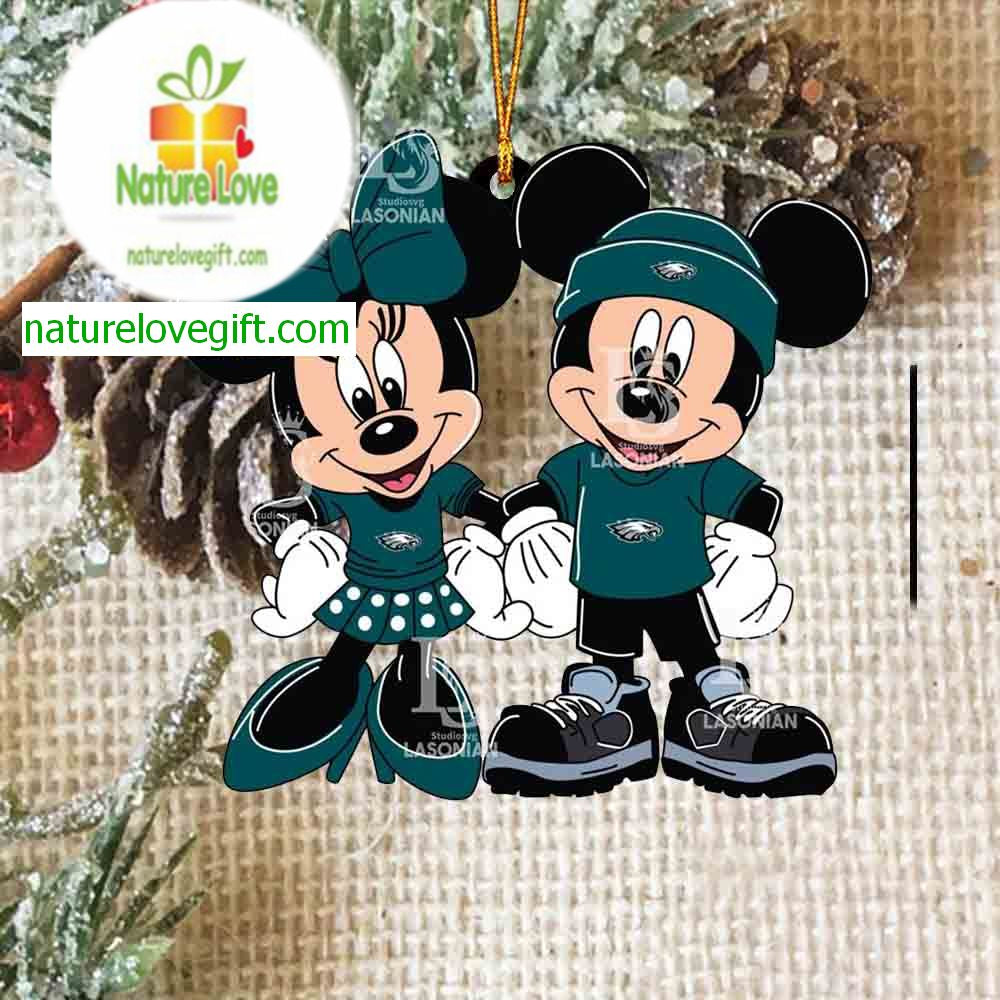 Philadelphia Eagles Mickey Minnie Rugby Ball NFL Acrylic Christmas Tree Decoration Ornament