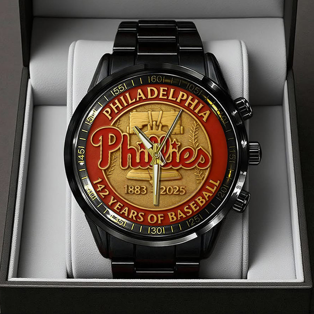 Philadelphia Phillies 142th Anniversary 2025 Black Stainless Steel Watch – TANTN16085