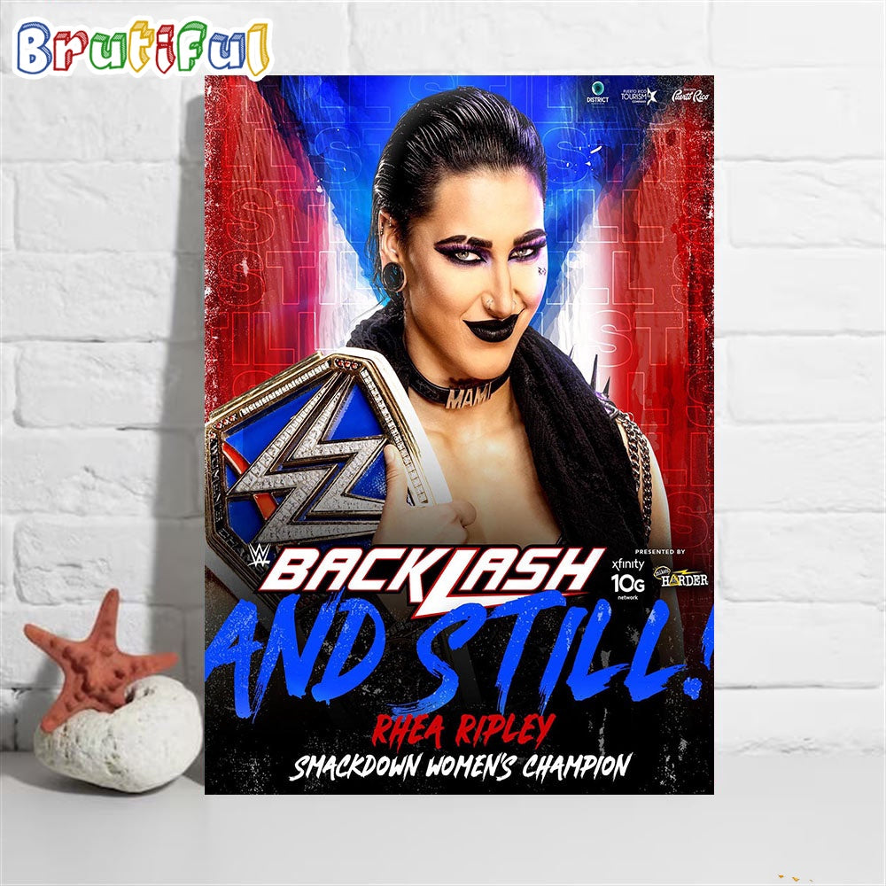 Rhea Ripley And Still SmackDown Womens Champion At WWE Backlash Wall Art Poster Canvas