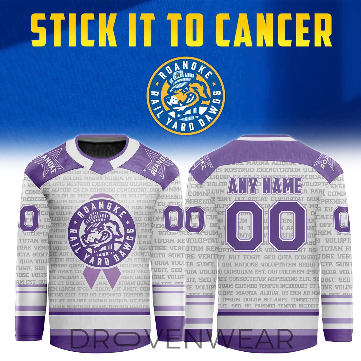 Roanoke Rail Yard Dawgs 2026 Stick It To Cancer Night Hockey Jersey