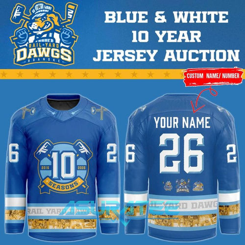 Roanoke Rail Yard Dawgs Blue 10 Year Hockey Jersey 2026