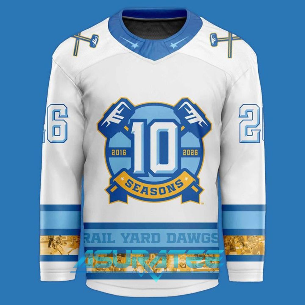 Roanoke Rail Yard Dawgs White 10 Year Hockey Jersey 2026