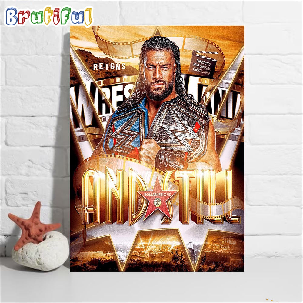 Roman Reigns And Still Undisputed WWE Universal Championship Wall Art Poster Canvas