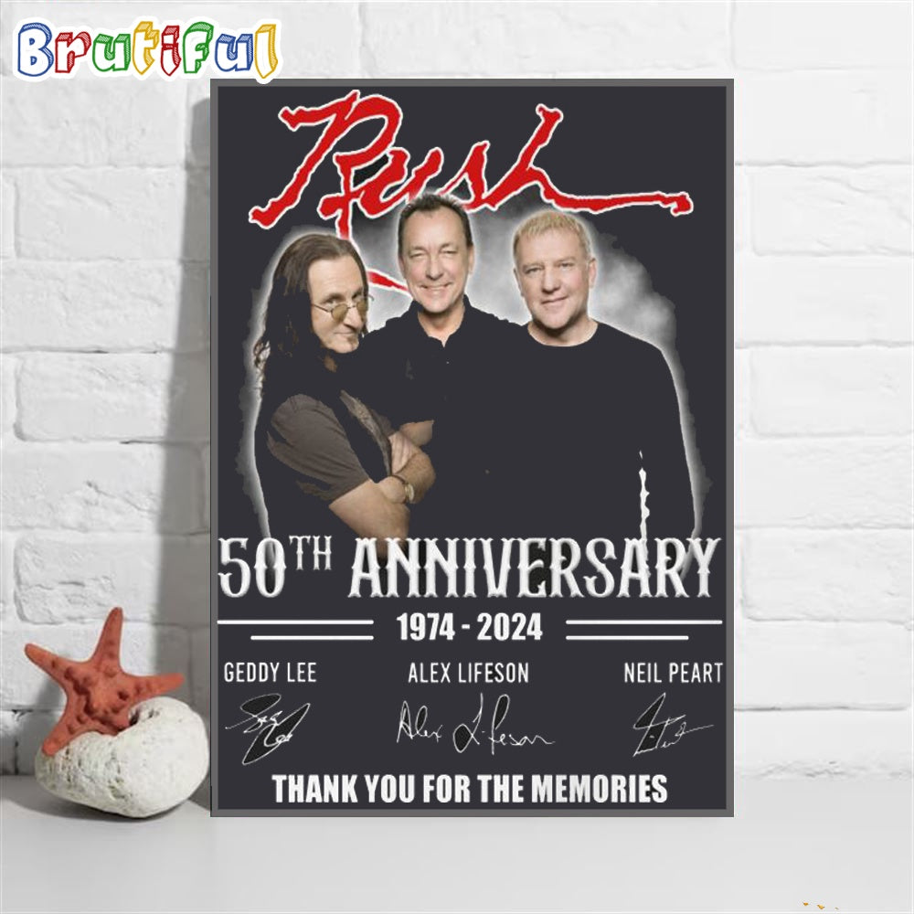 Rush 50th Anniversary 1974-2024 Thank You For The Memories Wall Art Poster Canvas