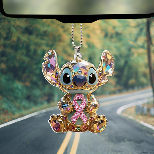 Breast Cancer Awareness x Stitch Custom Shape 1-sided Acrylic Car Ornament – TMTHU666