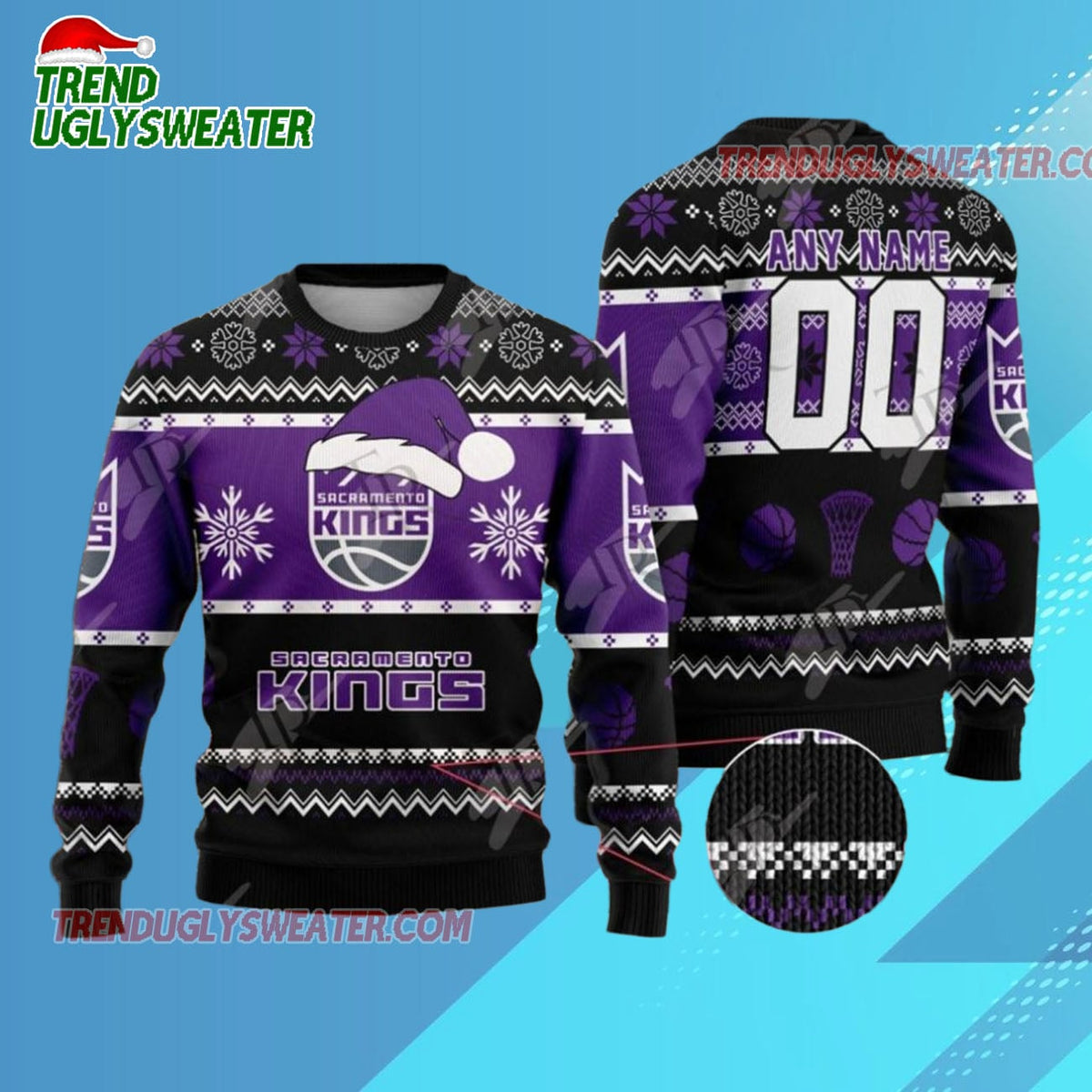 Personalized Sacramento Kings Snowy Hoops Ugly Christmas Sweater