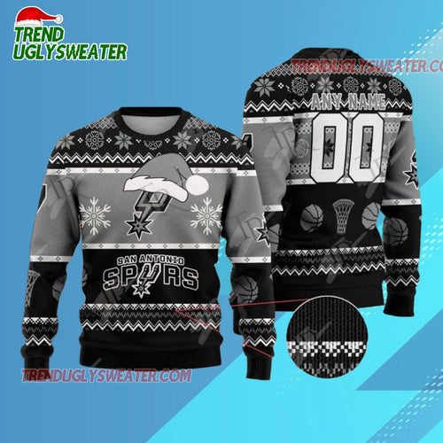 Personalized San Antonio Spurs Snowy Hoops Ugly Christmas Sweater