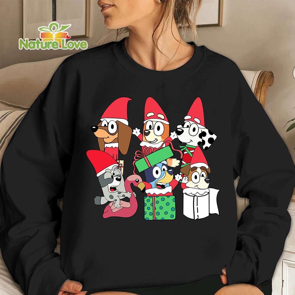 Santa Bluey Christmas Shirt Bluey And Friends Cute Dog Shirt Xmas Gifts