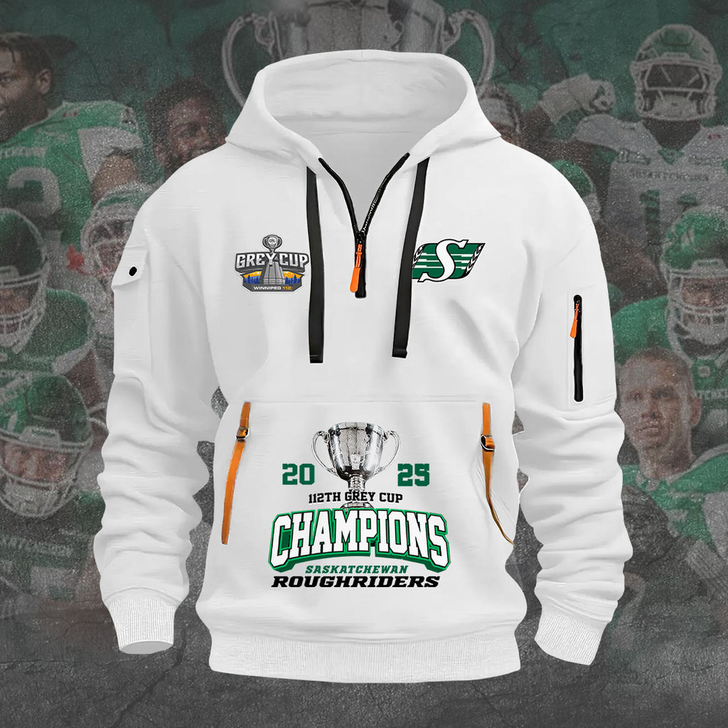 Saskatchewan Roughriders 2025 Grey Cup Champions 2D Quarter Zip Hoodie – HOATT14962