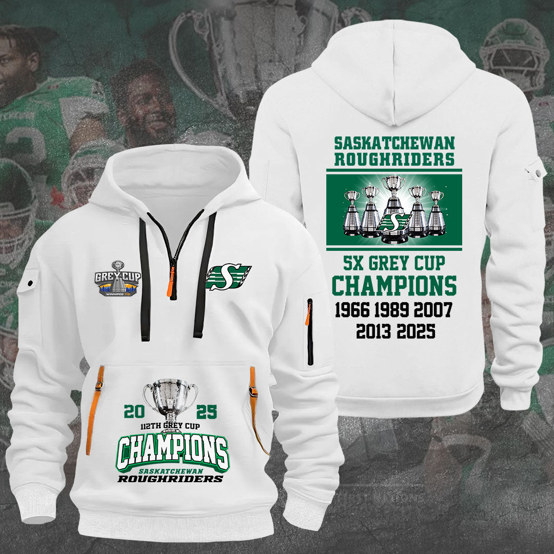 Saskatchewan Roughriders 2025 Grey Cup Champions 2D Quarter Zip Hoodie – HOATT14962