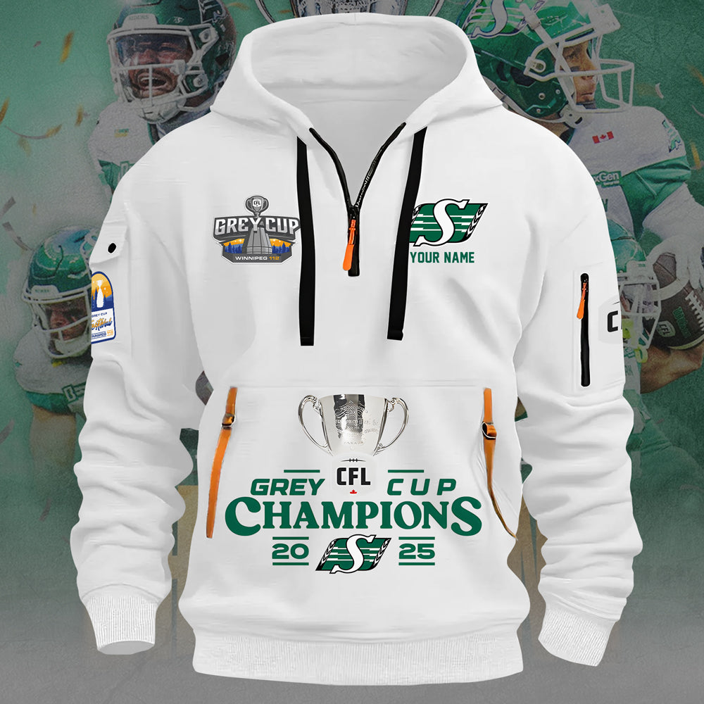 Personalized Saskatchewan Roughriders 2025 Grey Cup Champions 2D Quarter Zip Hoodie – TANTN19008