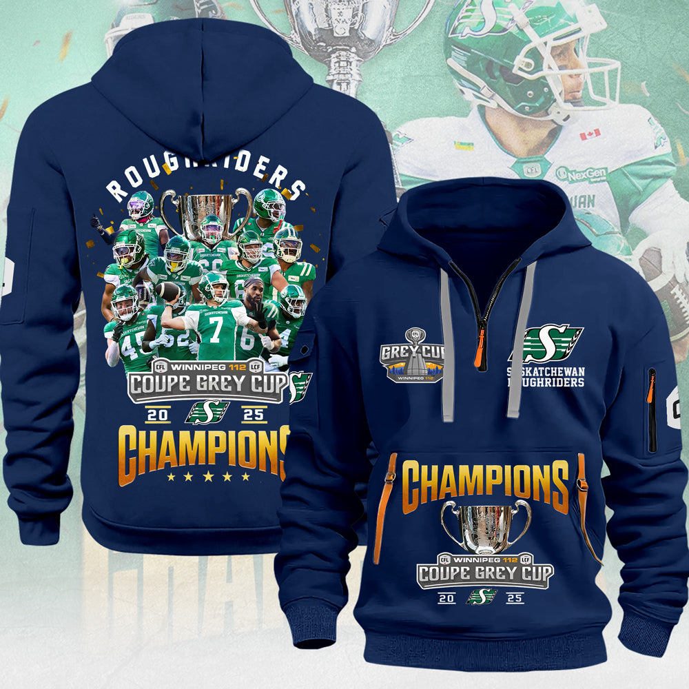 Saskatchewan Roughriders 2025 Grey Cup Champions 2D Quarter Zip Hoodie – MAITM13914