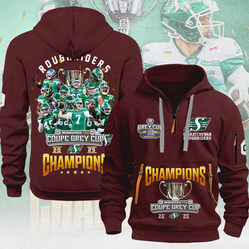 Saskatchewan Roughriders 2025 Grey Cup Champions 2D Quarter Zip Hoodie – MAITM13914