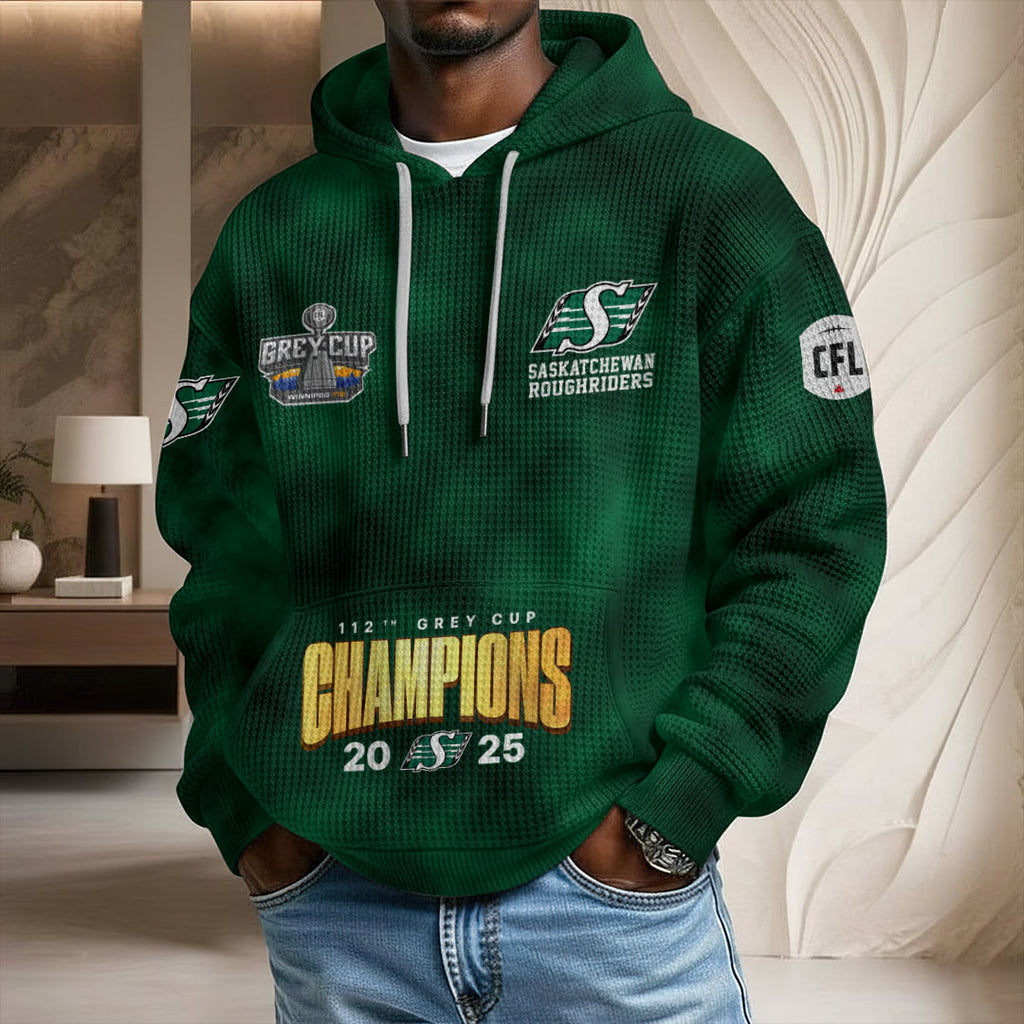 Saskatchewan Roughriders 2025 Grey Cup Champions 3D Unisex Waffle Hoodie – MAITM14043