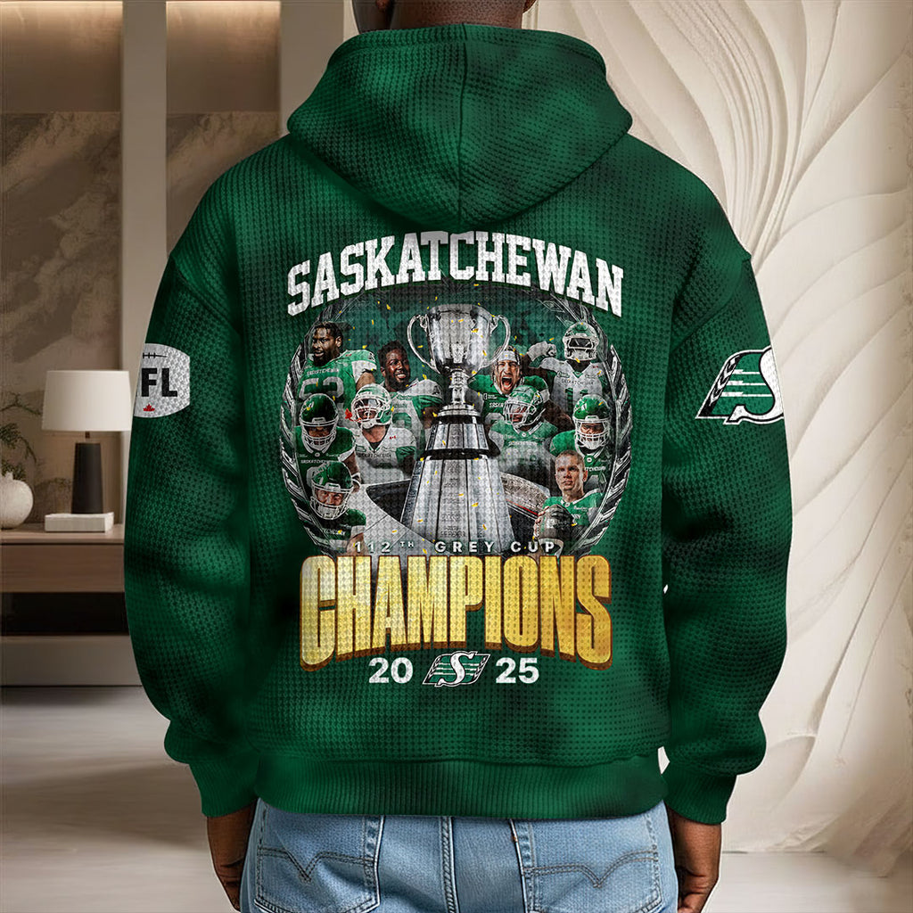Saskatchewan Roughriders 2025 Grey Cup Champions 3D Unisex Waffle Hoodie – MAITM14043