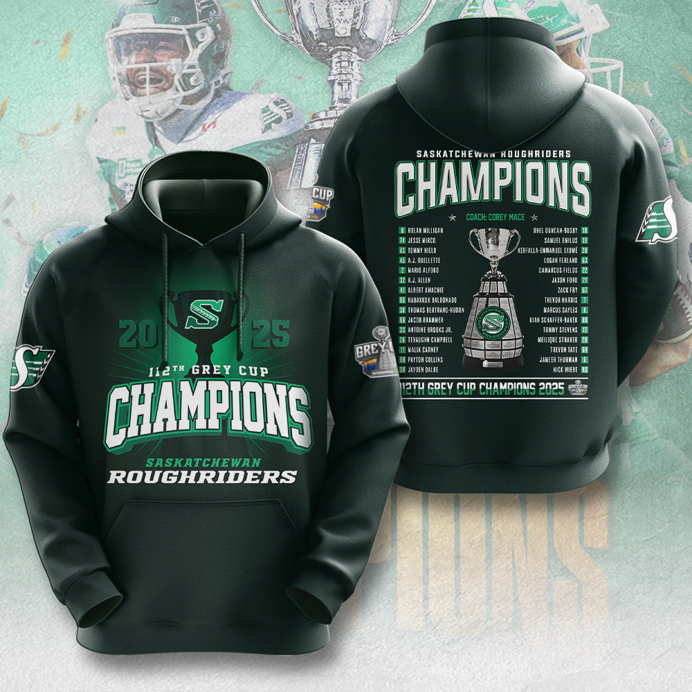 Saskatchewan Roughriders 2025 Grey Cup Champions 3D Apparel – MAITM13819