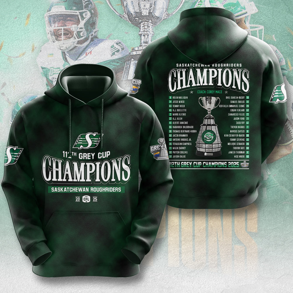 Saskatchewan Roughriders 2025 Grey Cup Champions 3D Apparel – MAITM13820