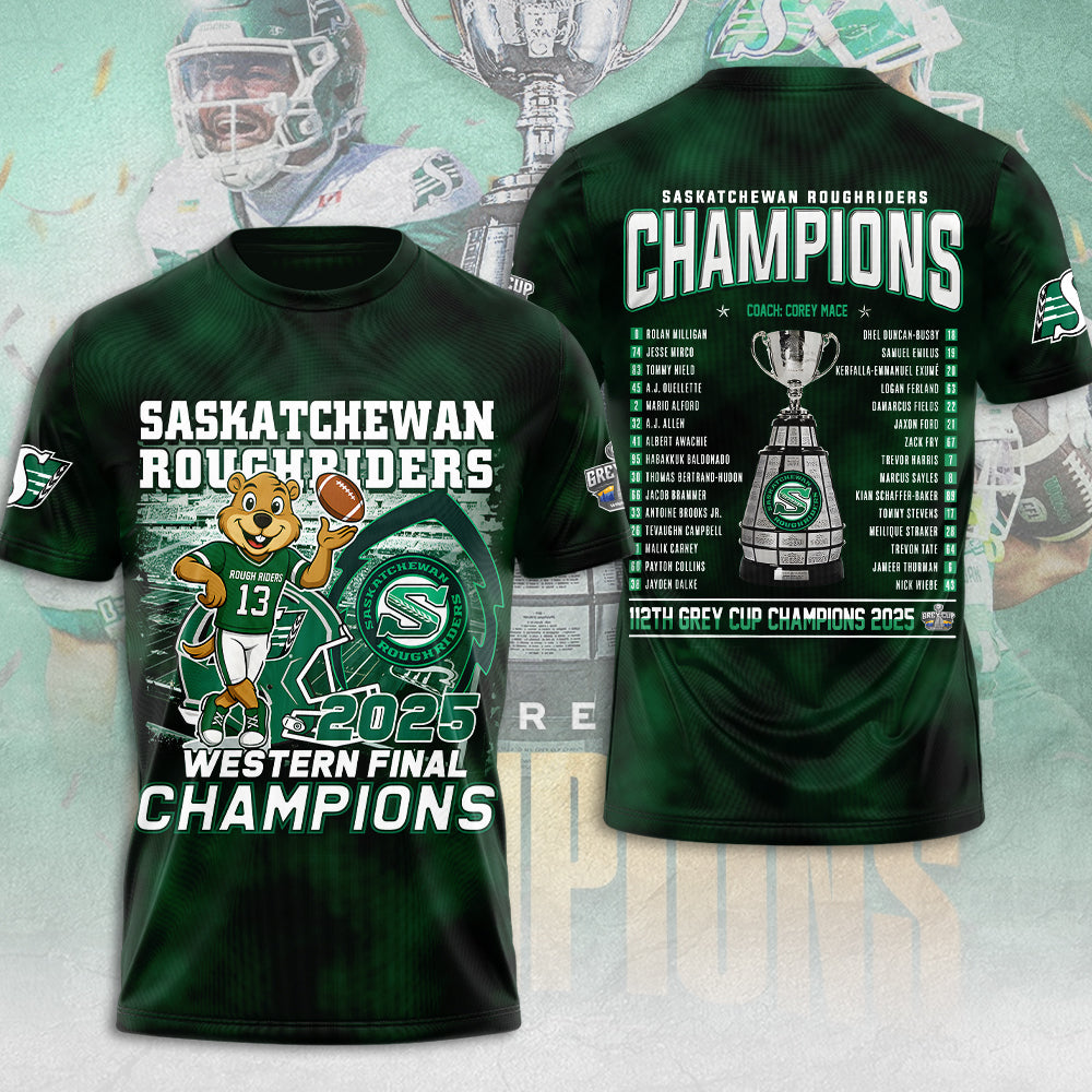 Saskatchewan Roughriders 2025 Grey Cup Champions 3D Apparel – MAITM13801