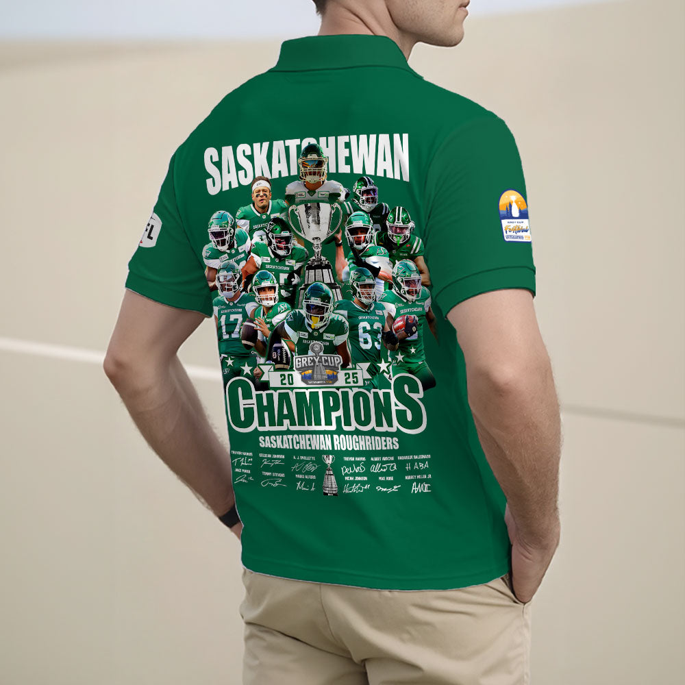 Saskatchewan Roughriders 2025 Grey Cup Champions Zip Polo Shirt – GNENEW761