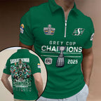 Saskatchewan Roughriders 2025 Grey Cup Champions Zip Polo Shirt – GNENEW761