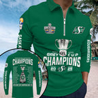 Saskatchewan Roughriders 2025 Grey Cup Champions Zip Polo Shirt – GNENEW762