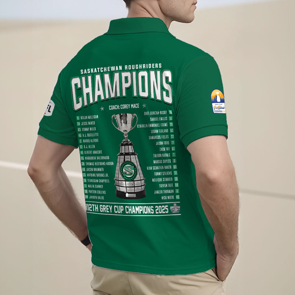 Saskatchewan Roughriders 2025 Grey Cup Champions Zip Polo Shirt – GNENEW762