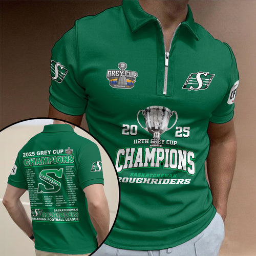 Saskatchewan Roughriders 2025 Grey Cup Champions Zip Polo Shirt – HOATT14834