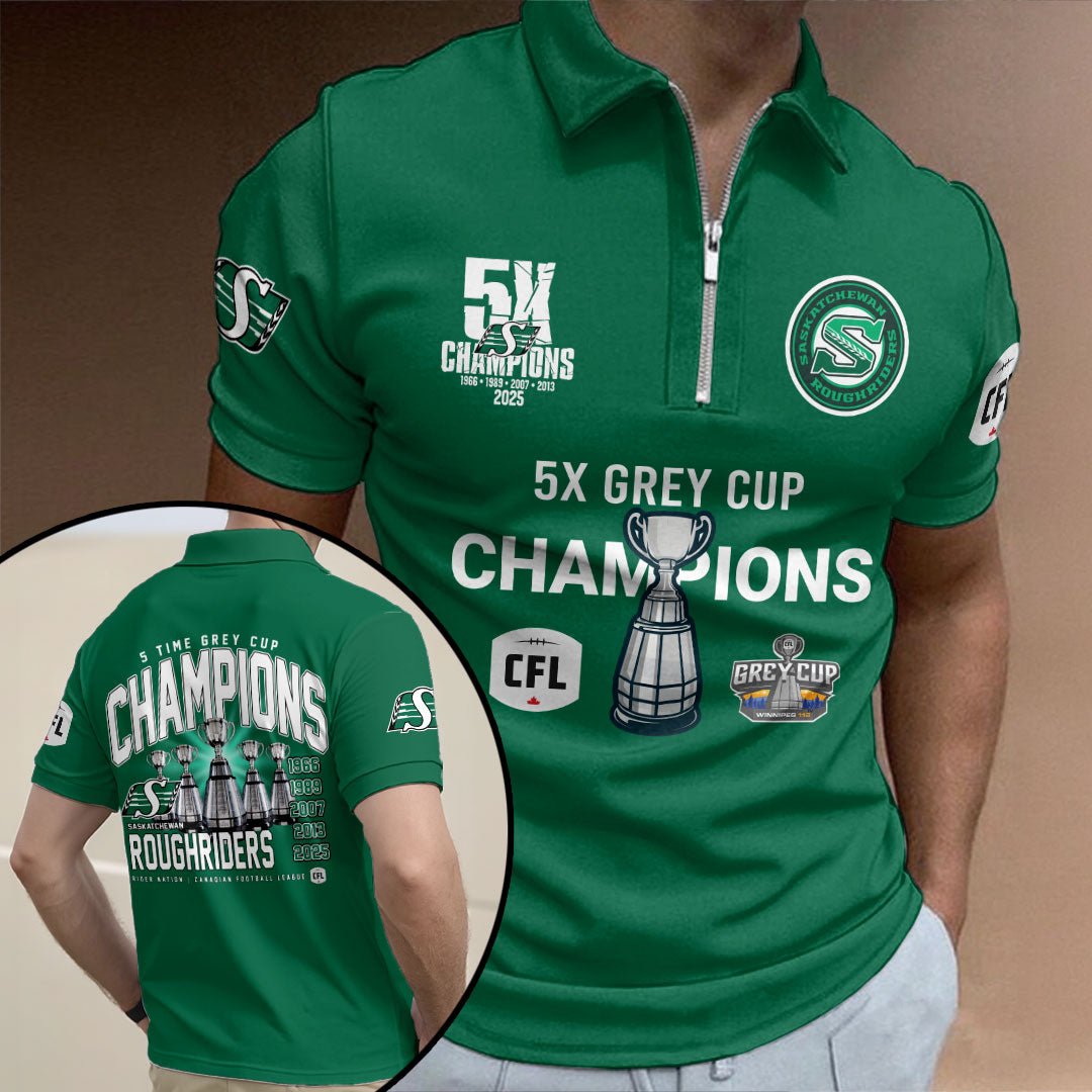 Saskatchewan Roughriders 2025 Grey Cup Champions Zip Polo Shirt – HOATT14835